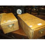 Pair of 1930's oak single drawer office index boxes with original brass handles