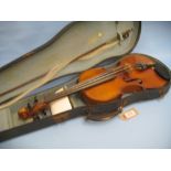 Late 19th Century violin with two piece flame figured back and later uprated bridge with fine