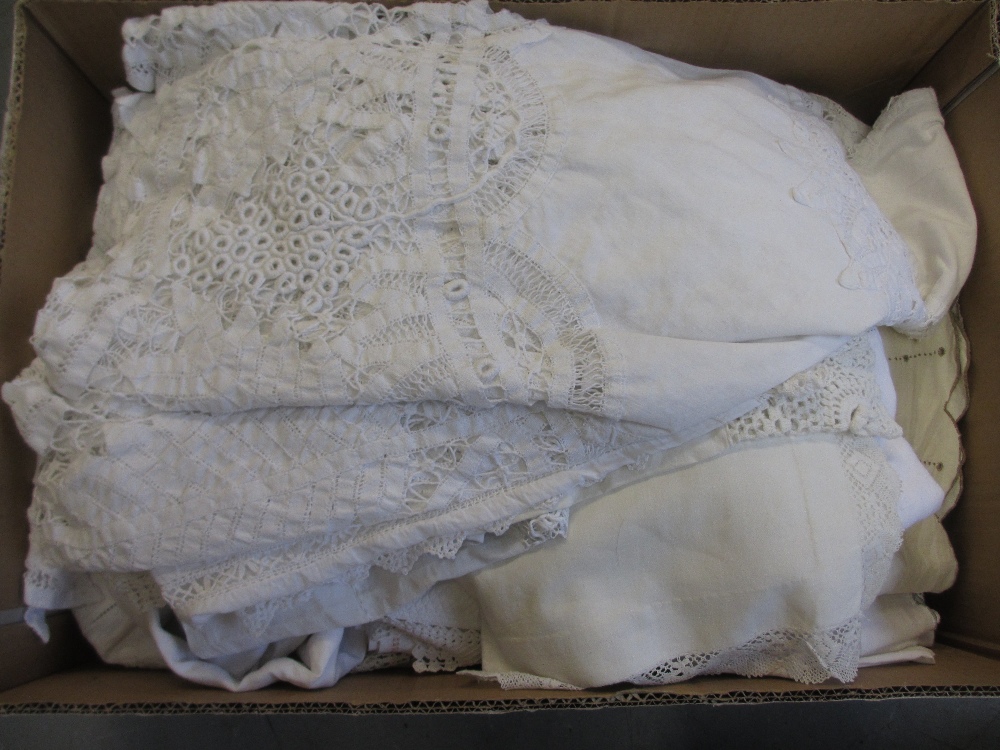 Box of various crochet and other table linen