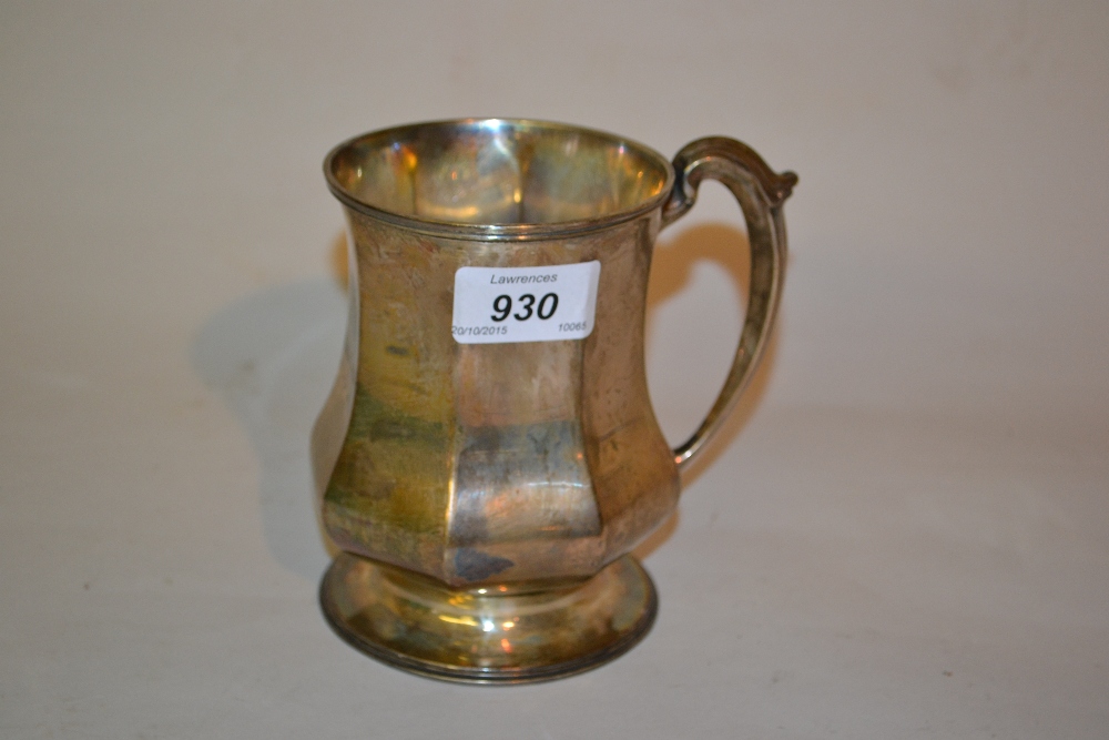 Sheffield silver octagonal baluster form mug with shaped handle