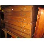 20th Century oak six drawer two part plan chest with brass swan neck handles