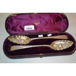 Cased pair of George III silver berry spoons by Peter, Anne and William Bateman,