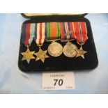 Miniature medal group of five World War II medals on bar