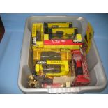 Box containing a large quantity of various boxed die-cast model vehicles including military and