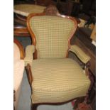 19th Century Continental walnut spoon back open armchair,