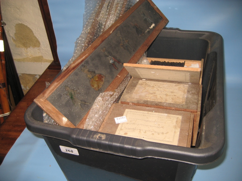 Box containing a quantity of various mounted and boxed lantern slides