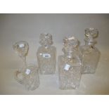 Boxed set of six Whitefriars glass hock glasses together with a set of three square cut glass