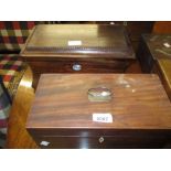 19th Century mahogany boxwood line inlaid tea caddy together with a rosewood sarcophagus shaped tea