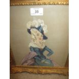 1920's Gilt framed silk work portrait of a lady together with a gilt framed woolwork still life