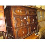 Oak three drawer chest of two short over three long moulded front drawers,