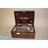 19th Century rosewood and brass inlaid dressing table box having fitted interior with London silver