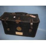Black leather brass mounted document case with E.R.