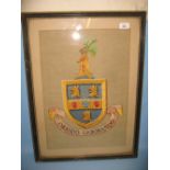 Framed silkwork picture with the coat of arms of Rugby School