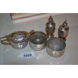 Victorian floral embossed silver five piece condiment set
