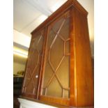 Reproduction yew wood two door bookcase top, set of six modern hardwood stools,