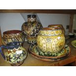 Collection of Spanish or Italian large pottery plates and vases