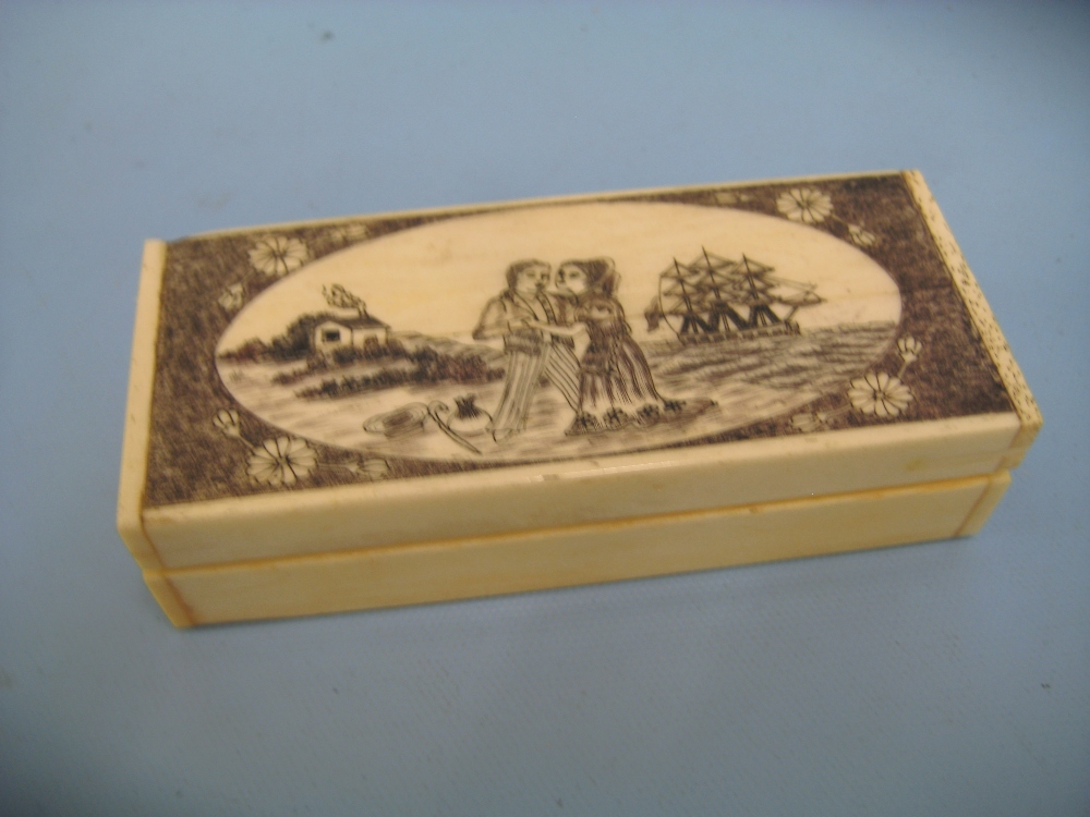 Bone box engraved with a farewell scene