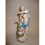 19th Century Meissen figure of a classical male leaning on a ewer holding a wine glass and a bunch