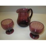 Late Whitefriars mauve glass six piece drinking set together with a boxed Hammersley condiment set,