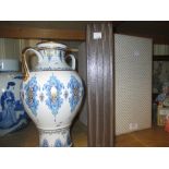 Large Noritake baluster form two handled vase decorated in blue and gilt with original presentation