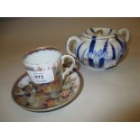 Japanese Fukagawa porcelain cup and saucer together with a Fukagawa two handled covered bowl