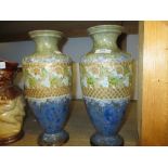 Pair of Royal Doulton stoneware baluster form vases (one a/f)
