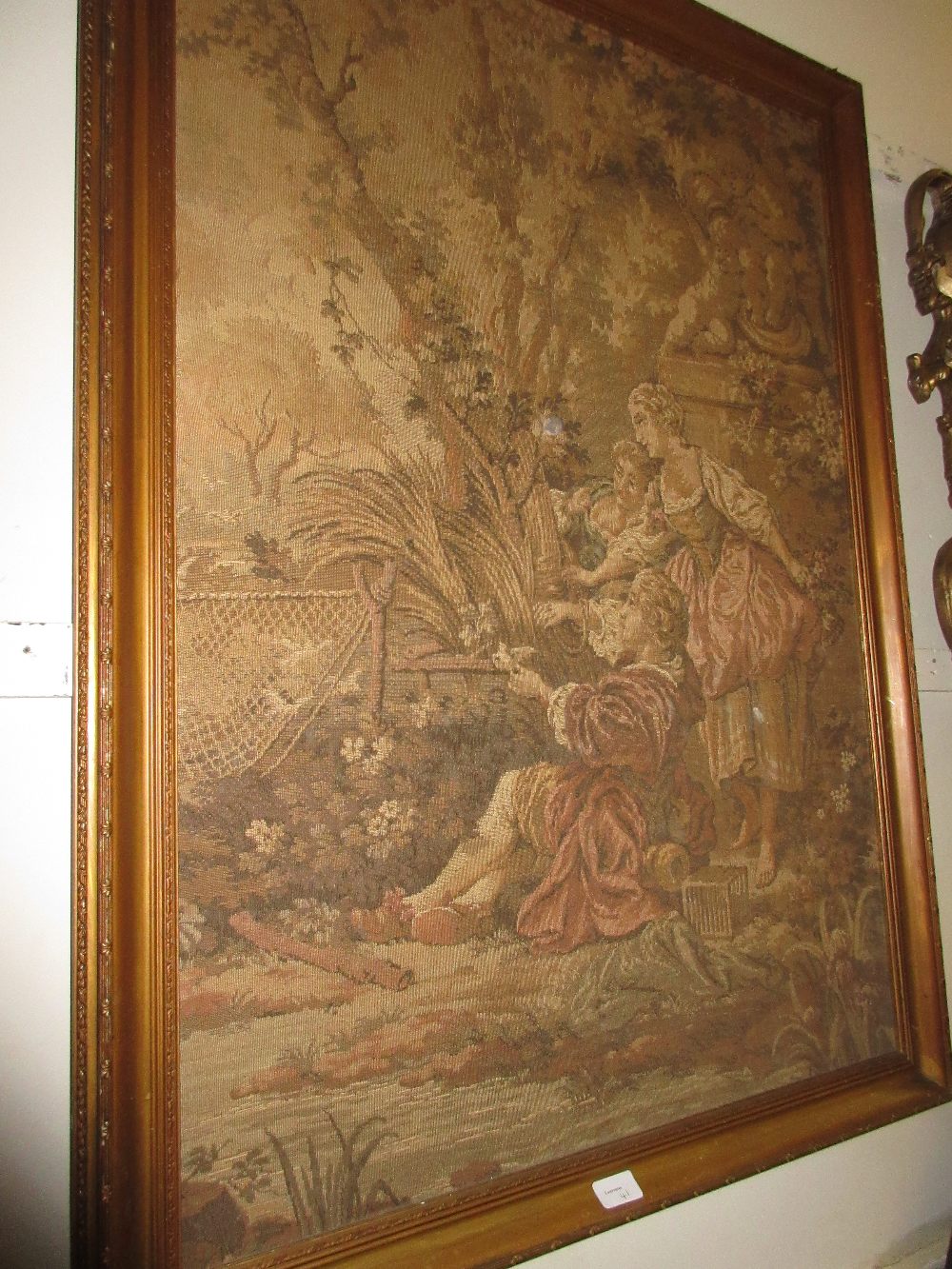 Two large 20th Century French machine woven tapestries depicting figures in landscapes, - Image 2 of 2
