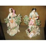 Pair of Derby figures of lady and gentleman musicians,