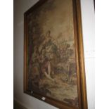 Two large 20th Century French machine woven tapestries depicting figures in landscapes,