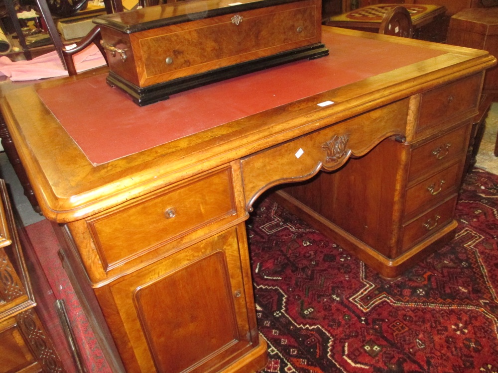 Victorian walnut twin pedestal partners desk,