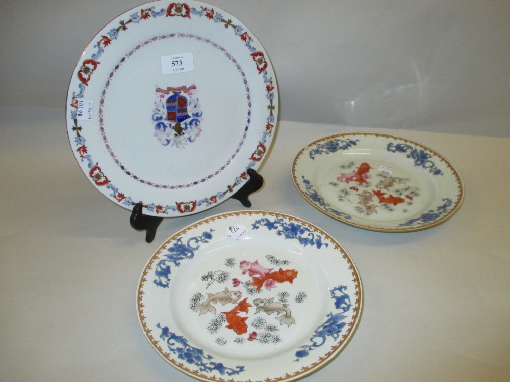Pair of Chinese plates painted with carp,