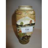 Japanese Satsuma square baluster form vase decorated with a figure of a geisha, 6ins high,