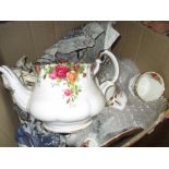 Box containing a quantity of various Royal Albert Old Country Rose coffee ware including coffee pot,