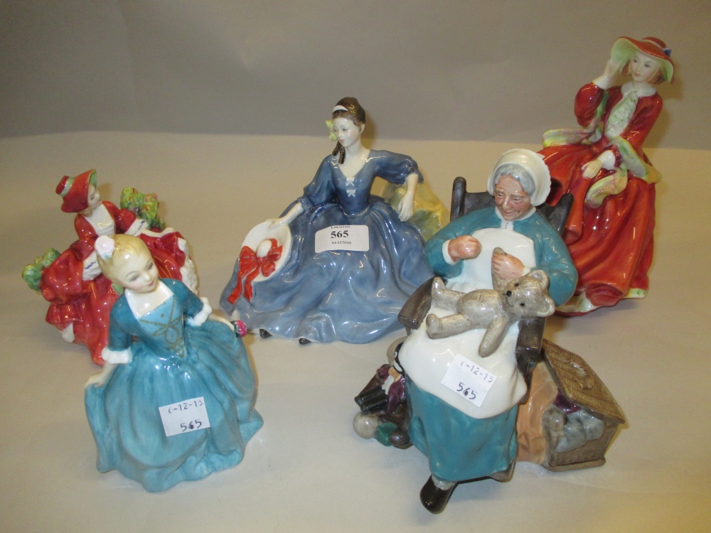 Similar lot of five Royal Doulton figures of ladies