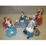Similar lot of five Royal Doulton figures of ladies