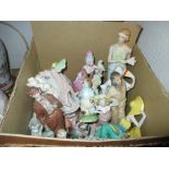 Quantity of various Continental bisque porcelain figures of ladies etc and a Beatrix Potter,