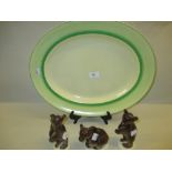 Group of three various Russian porcelain figures of bears and a Royal Doulton meat plate