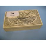 Similar smaller bone box engraved with a ship and dolphins at sea