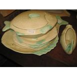 Shorter & Son fish service including sauce boat and stand, tureen, cover and stand,