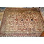 Shirvan rug having all-over geometric design with multiple borders on a beige ground,