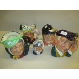 Group of four large Royal Doulton Toby jugs:-  Sairey Gamp, Gone Away, Hard of Hearing,