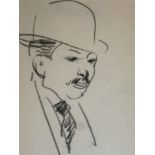 •JOHN DUNCAN FERGUSSON (1874-1961) HEAD STUDY OF A MAN IN A BOWLER HAT Black crayon 15 x 11cm.