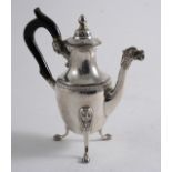 A LATE 18TH / EARLY 19TH CENTURY SMALL ITALIAN COFFEE POT on three mask & paw legs with a vase-