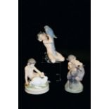 ROYAL COPENHAGEN FIGURES 3 figures, 2107 Faun with Owl, 439 Faun with Rabbit, and 752 Faun with