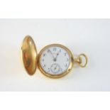 AN 18CT. GOLD FULL HUNTING CASED POCKET WATCH BY TIFFANY & CO. the signed white enamel dial with