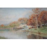 WILLIAM WOODHOUSE (1857-1939) HEST BANK CANAL Signed, watercolour 25 x 36.5cm. ++ A little faded;