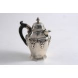 A SMALL OCTAGONAL HOT MILK JUG with fretted, cut-card adornment, inscribed & dated "1876" and "