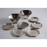 A MIXED LOT OF BRITISH & FOREIGN SMALL DISHES/COASTERS ETC. The largest one 4.3" (11 cms) wide;