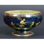 WEDGWOOD FAIRYLAND LUSTRE BOWL in the Leapfrogging Elves design, on a dark ground. The interior