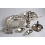 MISCELLANEOUS MODERN ITALIAN PIECES: A sugar caster, a fluted dish, a leaf-shaped dish, two napkin